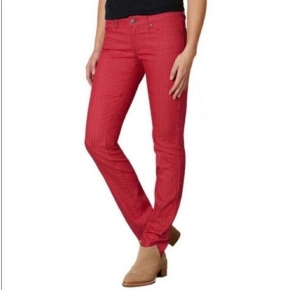 Prana Kara Skinny Jeans Red Organic Cotton Size 0/25 Textured Denim(B-1534)